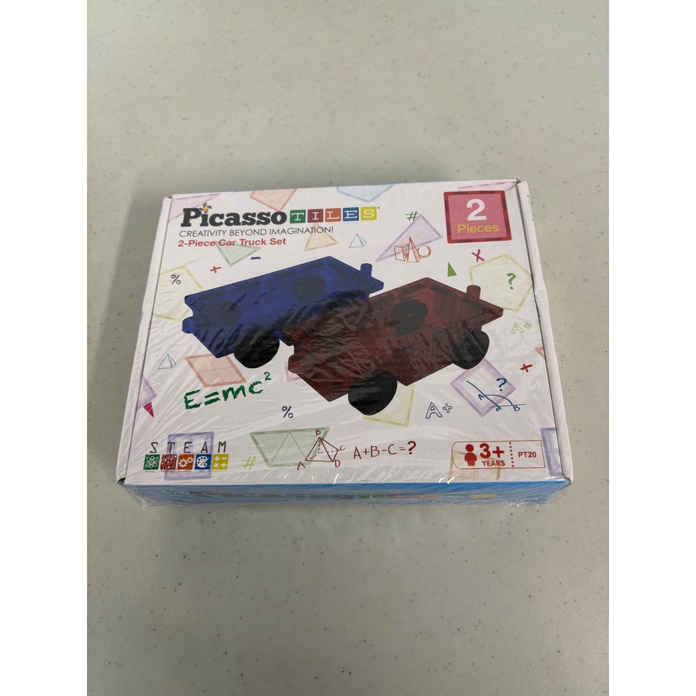 PicassoTiles 2-Piece Magnetic Car Truck Set PT20 Blue Red Building Toy New‎
